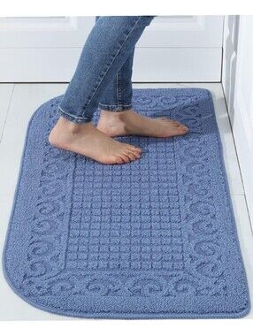 NWT 39"x20" Half Circle Non-Slip Kitchen Rug In Periwinkle Blue